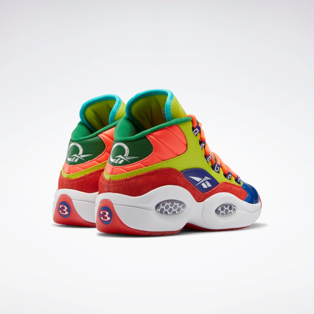 Orange Flare / Acid Yellow / Bold Purple Reebok Question Mid Basketball Shoes - Grade School | HP3005