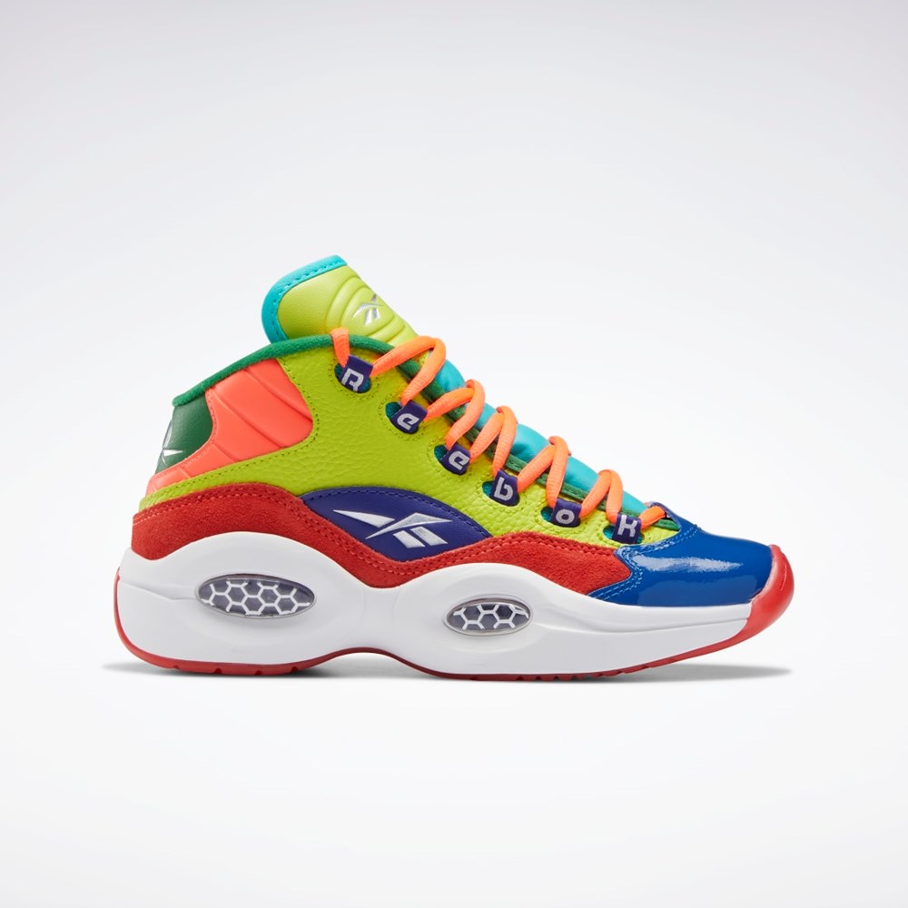 Orange Flare / Acid Yellow / Bold Purple Reebok Question Mid Basketball Shoes - Grade School | HP3005