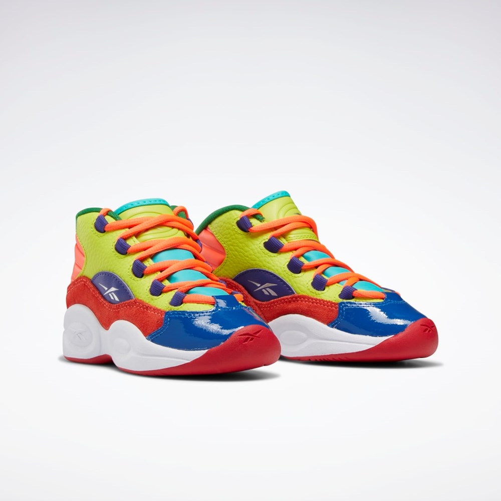 Orange Flare / Acid Yellow / Bold Purple Reebok Question Mid Basketball Shoes - Preschool | HP3014