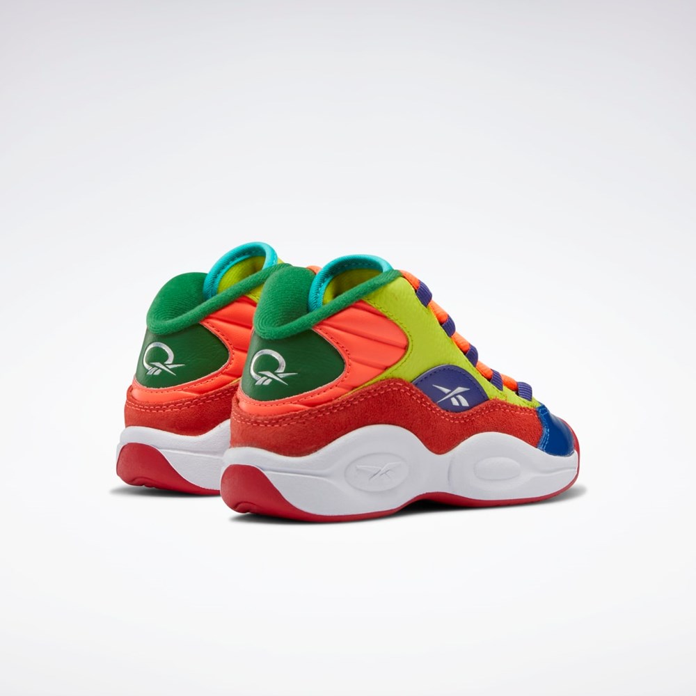 Orange Flare / Acid Yellow / Bold Purple Reebok Question Mid Basketball Shoes - Preschool | HP3014