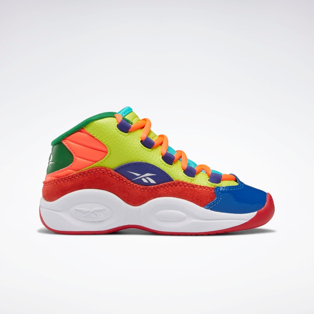 Orange Flare / Acid Yellow / Bold Purple Reebok Question Mid Basketball Shoes - Preschool | HP3014