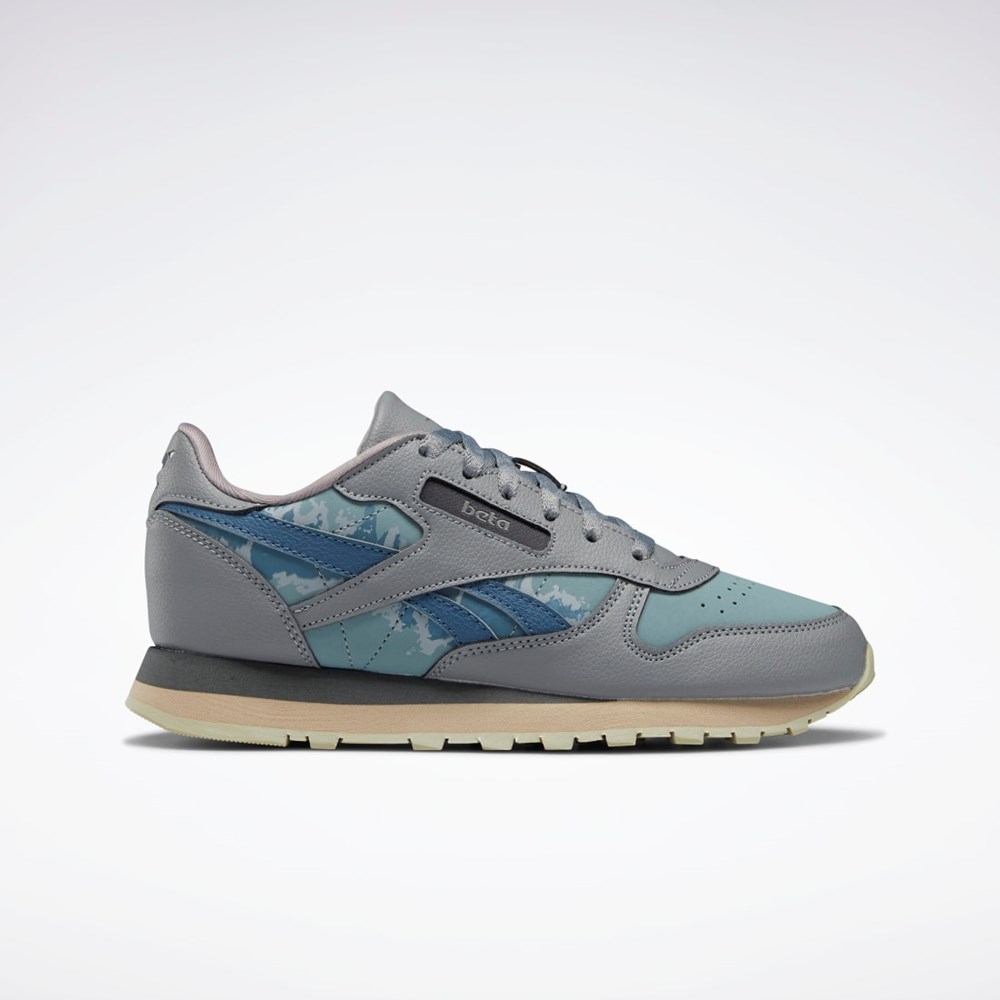 Pure Grey 5 / Teal Fog / Brave Blue Reebok Jurassic World Classic Leather Shoes - Grade School | HQ6267