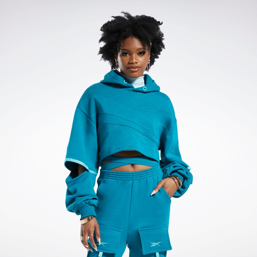 Seaport Teal / Seaport Teal Reebok Cardi B Knit Hoodie | HS4308