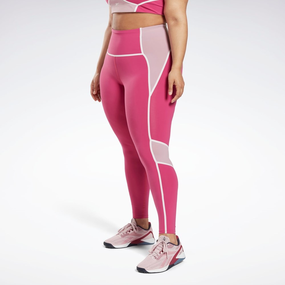 Semi Proud Pink Reebok Lux High-Waisted Colorblock Tights (Plus Size) | HL4357