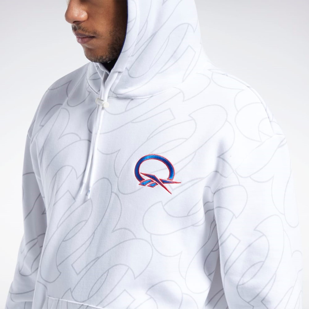 White Reebok Basketball Question Allover Print Fleece Hoodie | HL4116