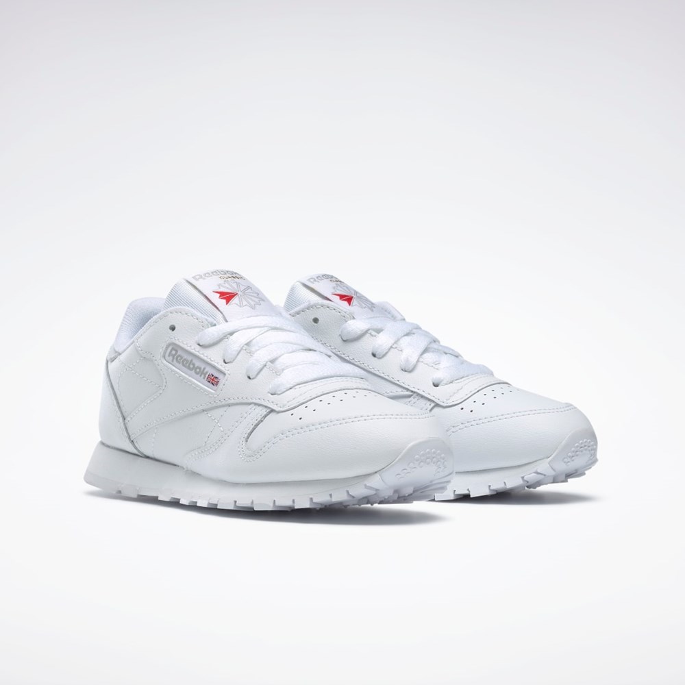 White Reebok Classic Leather Shoes - Preschool | 50172