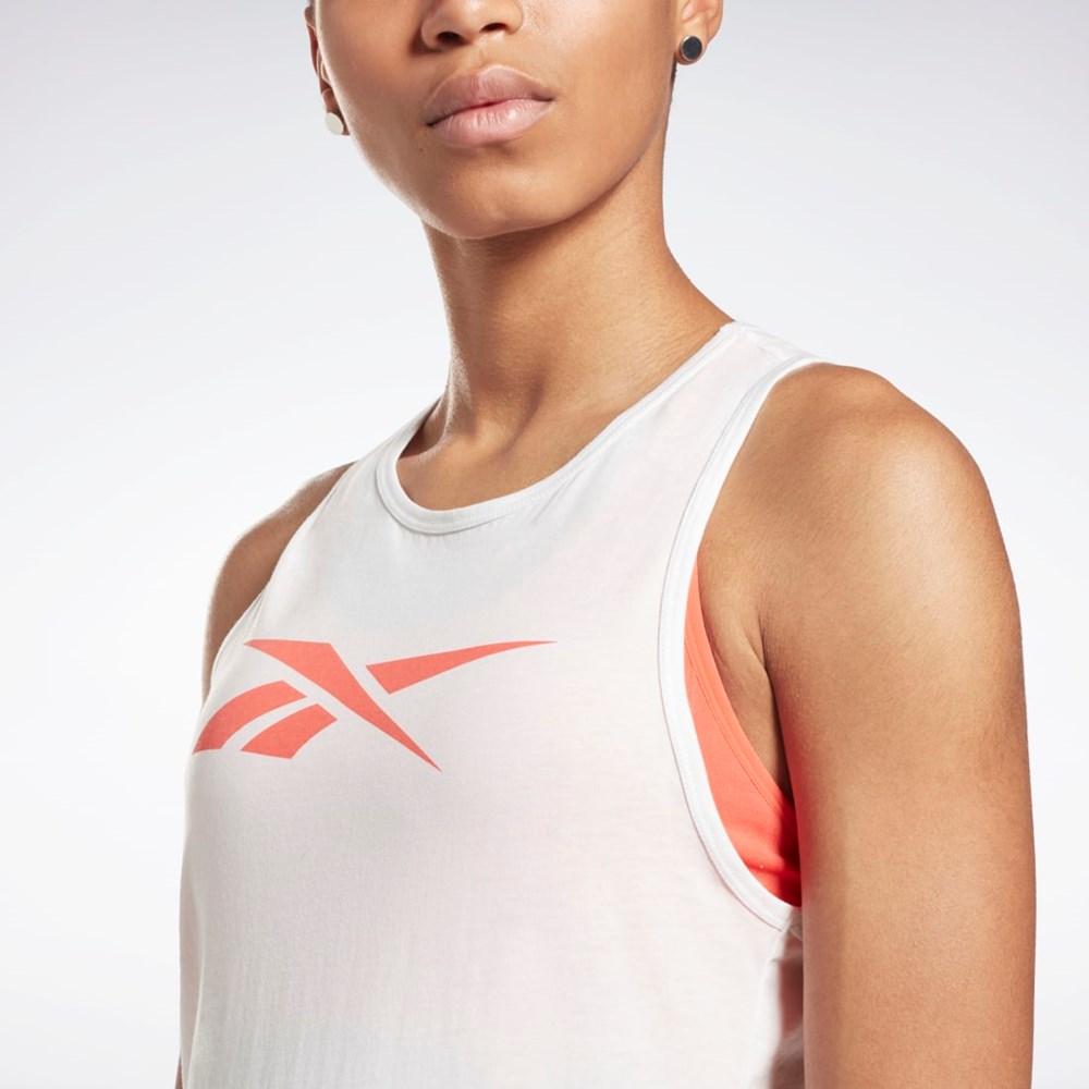 White / Semi Orange Flare Reebok Training Essentials Graphic Tank Top | GI6643