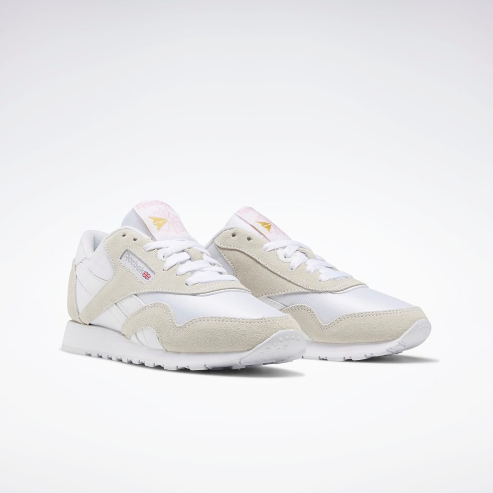 White / White / Light Grey Reebok Classic Nylon Shoes | FV4507