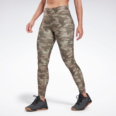 Army Green Reebok Lux Bold Camo Print Tights | HF0739