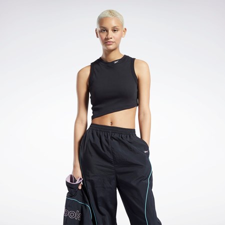 Black Reebok Classics Cropped Ribbed Tank Top | HH7375