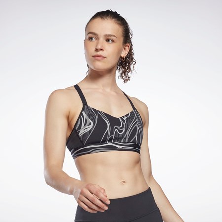 Black Reebok Lux Strappy Nature Grown Print Sports Bra | H51700