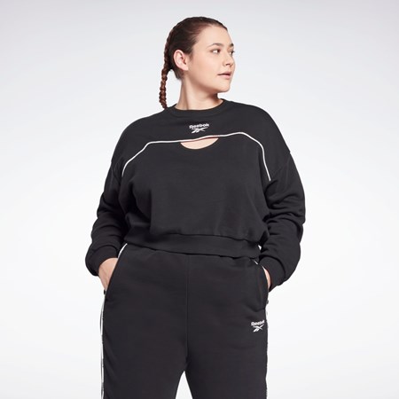 Black Reebok Piping Crewneck Sweatshirt (Plus Size) | H62537