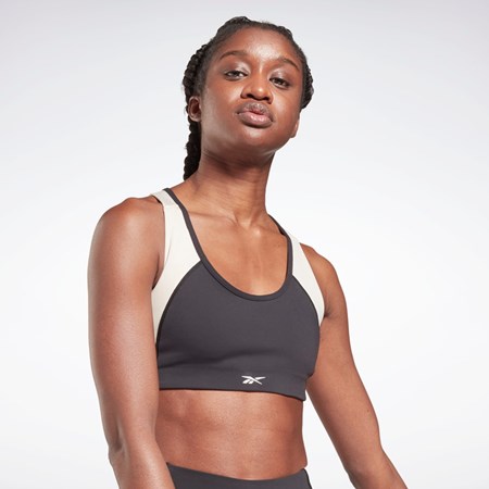 Black / Stucco Reebok Lux Racer Padded Colorblock Sports Bra | GS8925