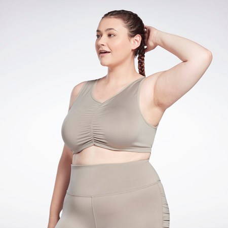 Boulder Grey Reebok Studio Ruched Cropped Tank Top (Plus Size) | H59331