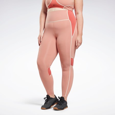 Canyon Coral Reebok Lux High-Waisted Colorblock Tights (Plus Size) | HB6420