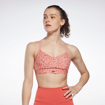 Canyon Coral Reebok Lux Strappy Modern Safari Print Sports Bra | H51830