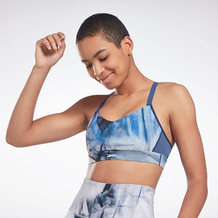 Essential Blue Reebok Lux Strappy Liquid Abyss Print Sports Bra | H51860