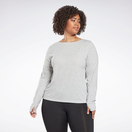 Light Grey Heather Reebok Workout Ready Supremium Long Sleeve T-Shirt (Plus Size) | HL4359