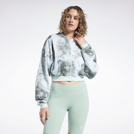 Light Sage Reebok Classics Cloud Splatter-Print Zip-Up Sweatshirt | H58674