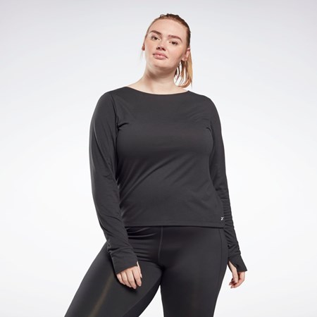 Night Black Reebok Workout Ready Supremium Long Sleeve T-Shirt (Plus Size) | HB6397