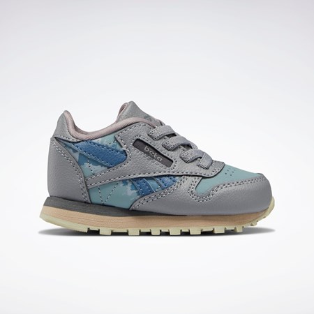 Pure Grey 5 / Teal Fog / Brave Blue Reebok Jurassic World Classic Leather Shoes - Toddler | HQ6270