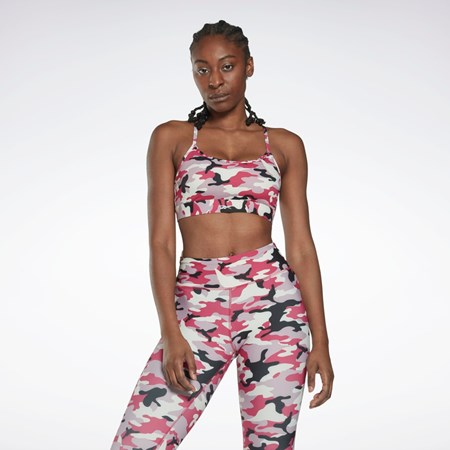 Semi Proud Pink Reebok Lux Skinny Strap Camo Print Sports Bra | HP1359