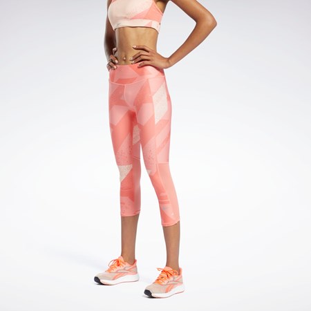 Twisted Coral Reebok Run Essentials Allover Print 3/4 Leggings | GJ6163