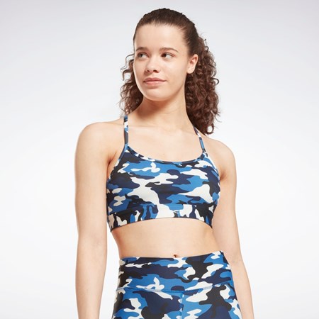 Vector Blue Reebok Lux Skinny Strap Camo Print Sports Bra | HI4024