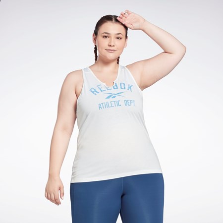 White Reebok Workout Ready Supremium Big Logo Tank Top (Plus Size) | H62515